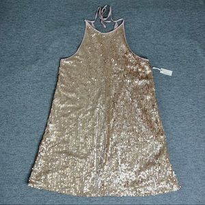 NWT Forever 21 Sequin Short Length Peach Halter Dress Women’s Size Large